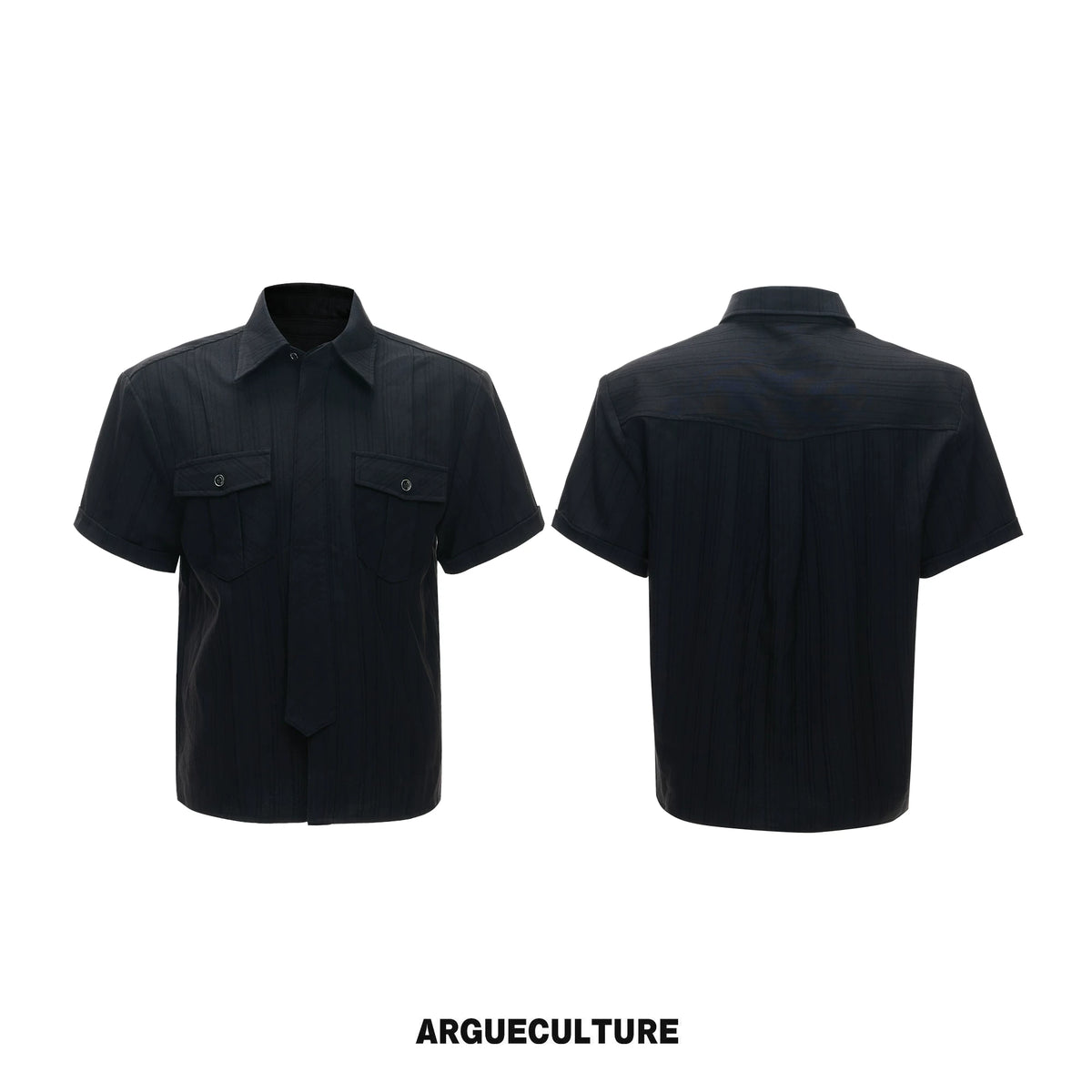 Black Tie-Detail Shirt & Pleated Wide-Leg Pants - Black Top