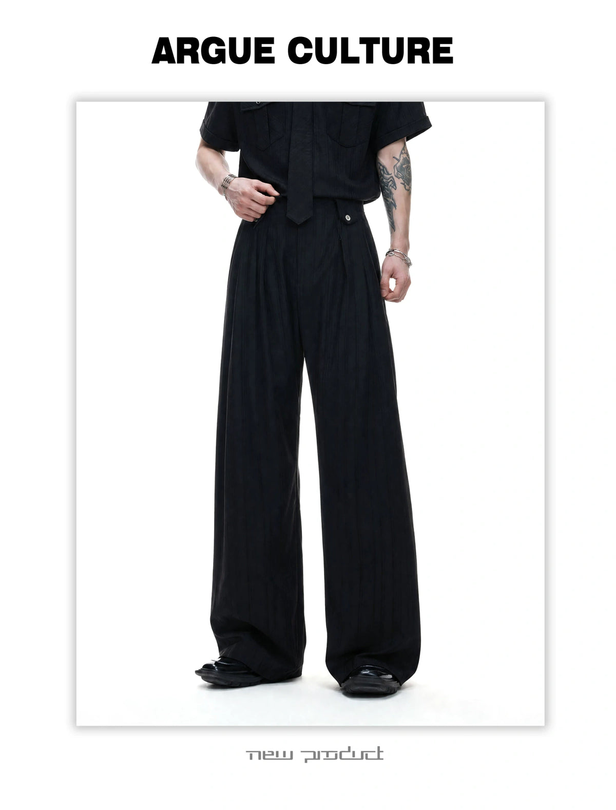 Black Tie-Detail Shirt & Pleated Wide-Leg Pants - detail image 6