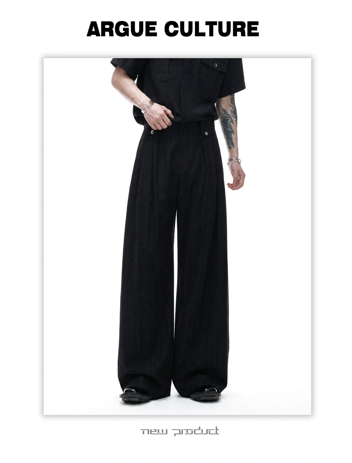 Black Tie-Detail Shirt & Pleated Wide-Leg Pants - detail image 4