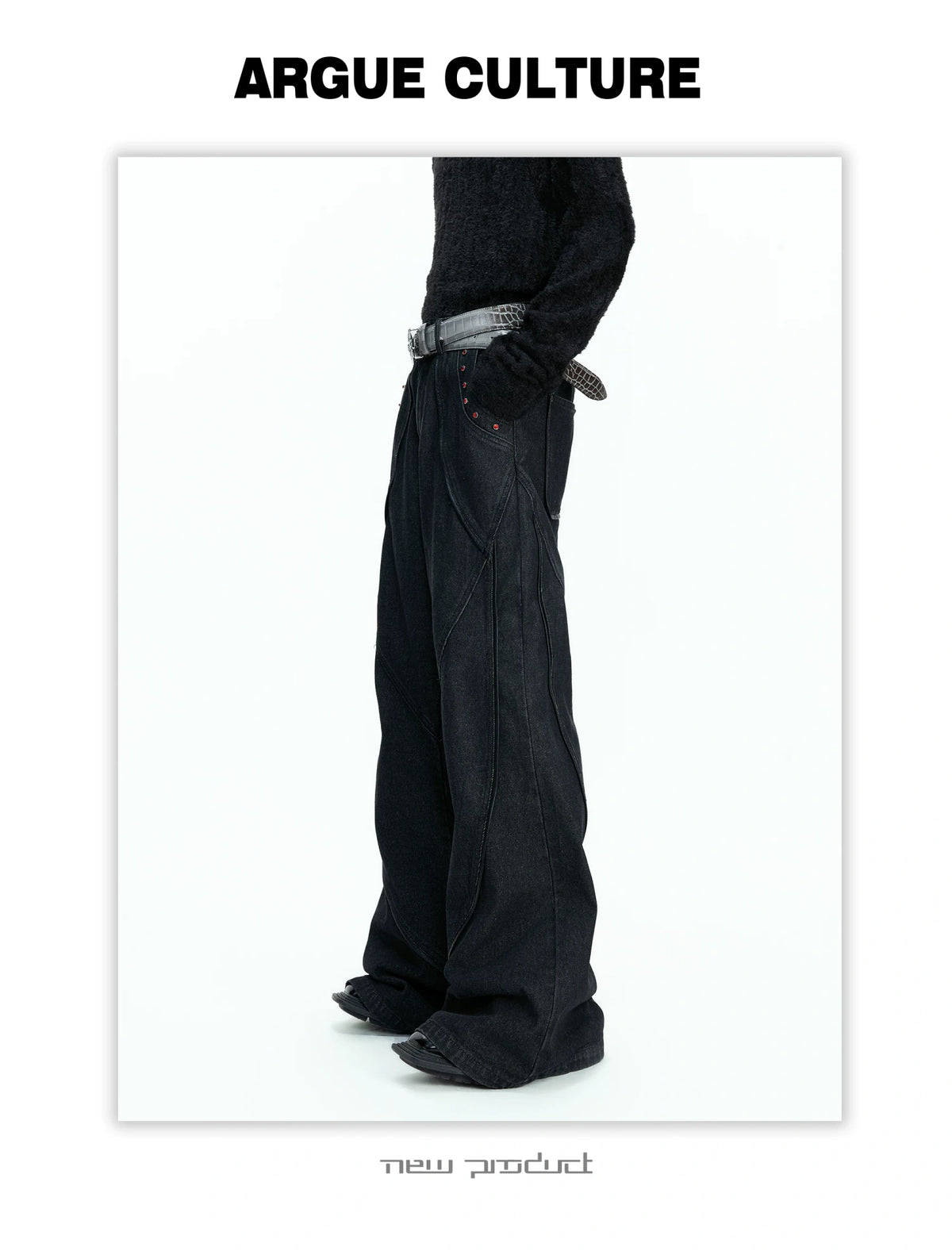 Black Washed Relaxed Straight-Leg Denim Jeans | Unisex - detail image 2