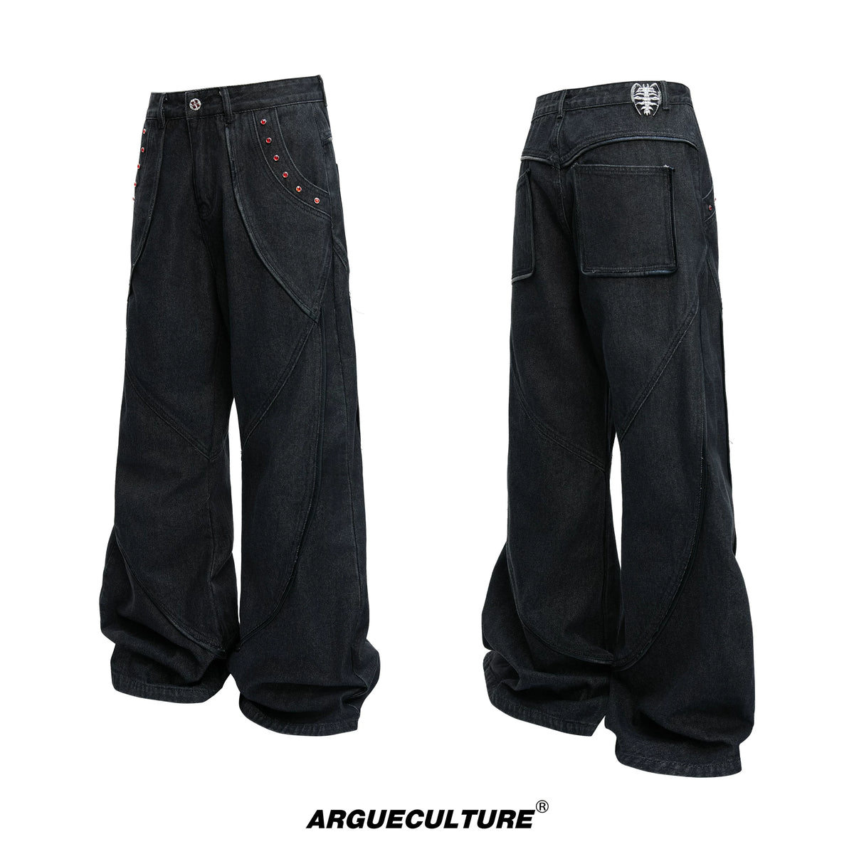 Black Washed Relaxed Straight-Leg Denim Jeans | Unisex - Washed Black Pants