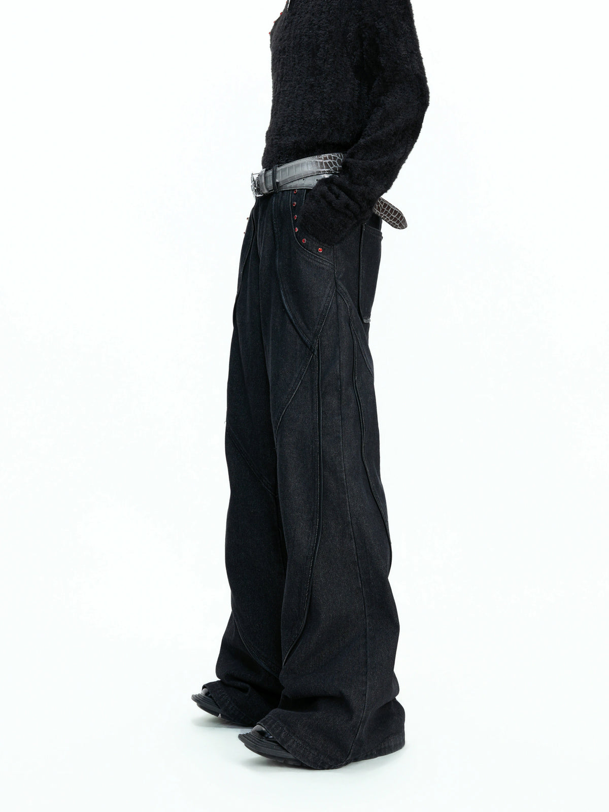 Black Washed Relaxed Straight-Leg Denim Jeans | Unisex - main image 2