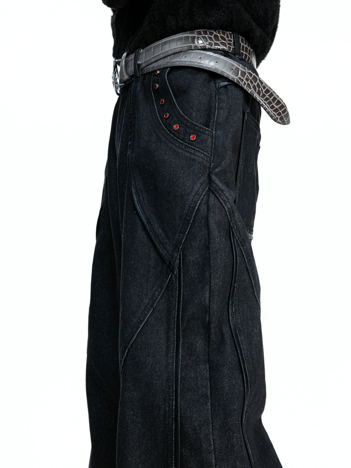 Black Washed Relaxed Straight-Leg Denim Jeans | Unisex - main image 3