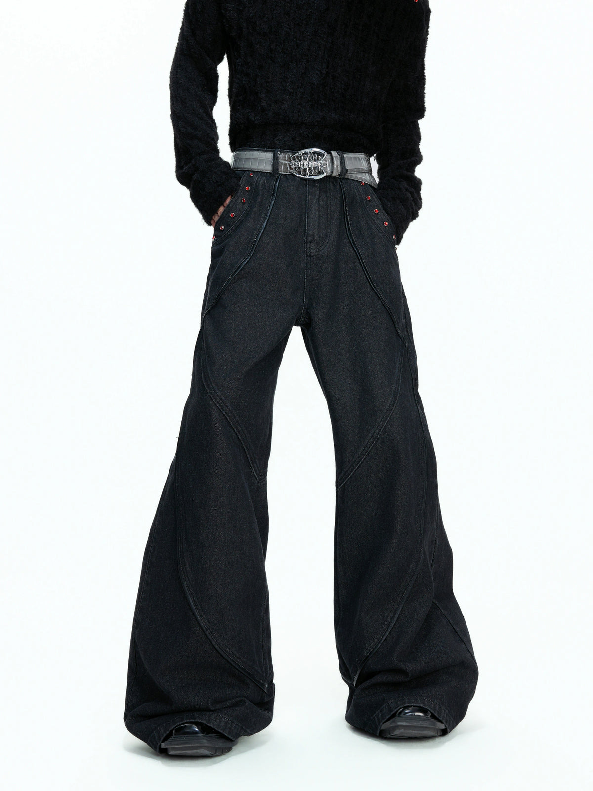 Black Washed Relaxed Straight-Leg Denim Jeans | Unisex - main image 4