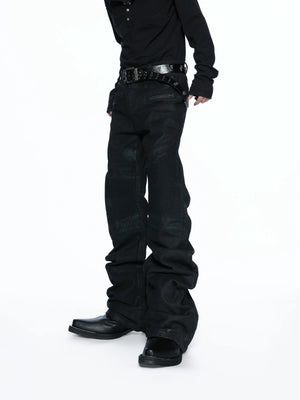 Black Waxed Multi-Zip Biker Jeans with Knee Panels - main image 5