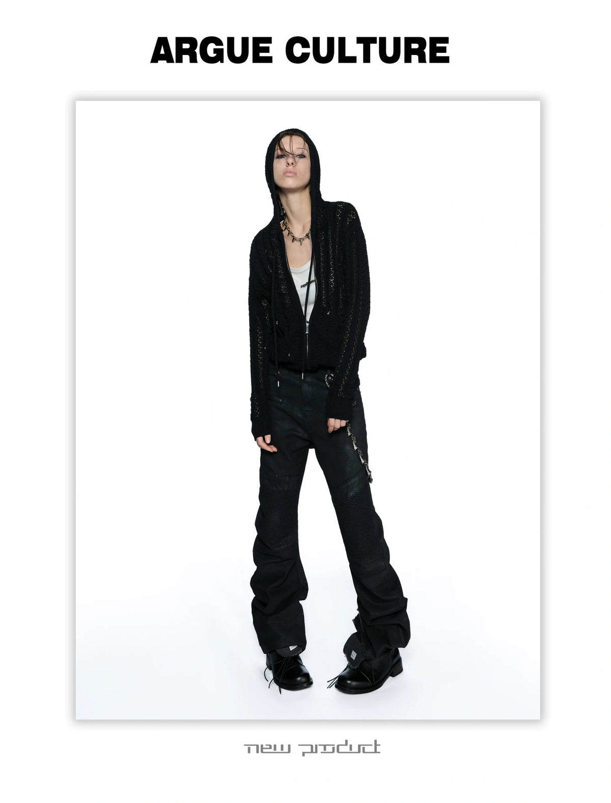 Black Waxed Multi-Zip Biker Jeans with Knee Panels - detail image 8
