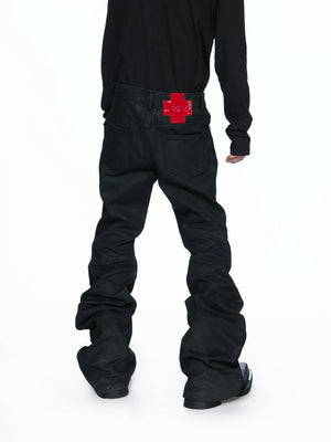 Black Waxed Multi-Zip Biker Jeans with Knee Panels - main image 2