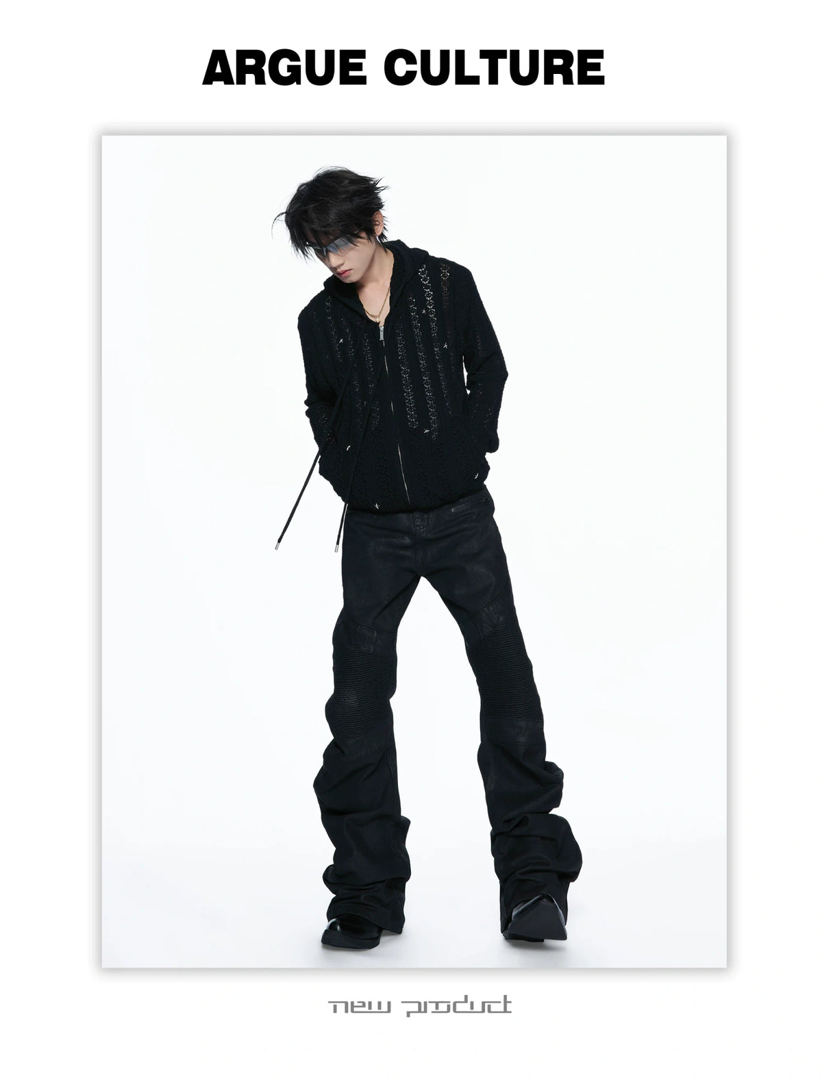 Black Waxed Multi-Zip Biker Jeans with Knee Panels - detail image 10