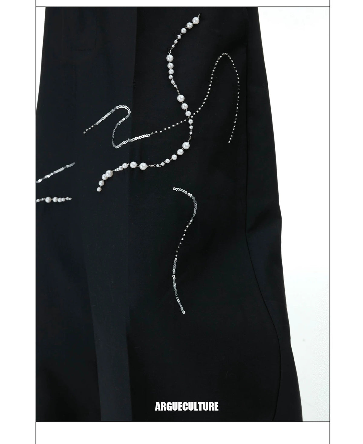 Black Wide-Leg Trousers with Pearl Chain Snake Detail - detail image 17