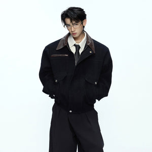 Front view of a structured unisex workwear jacket with contrast collar