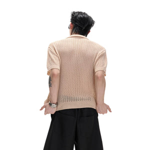 Detail shot of breathable cotton mesh fabric and buttons