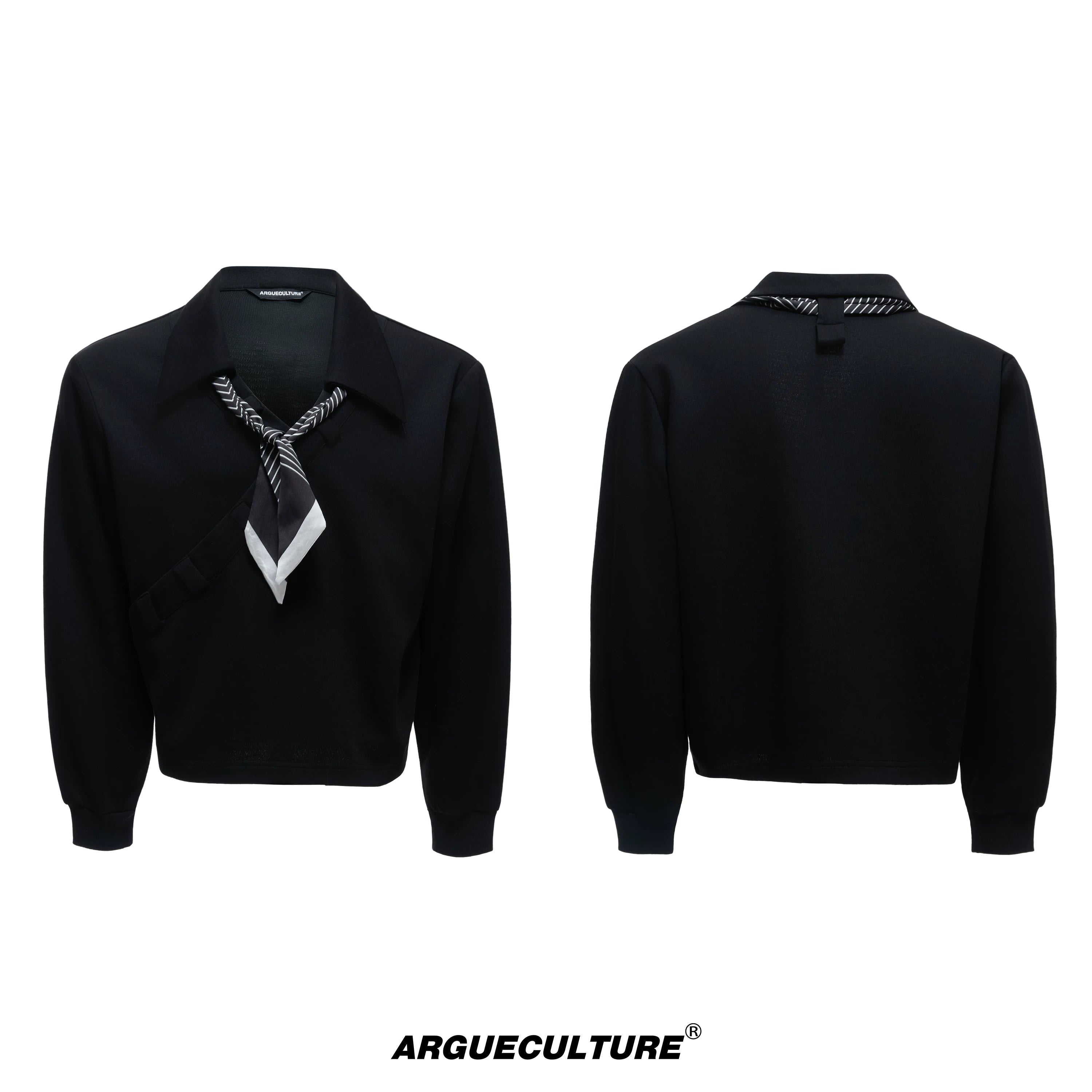 boxy-v-neck-polo-sweatshirt-with-detachable-scarf-black