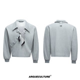 boxy-v-neck-polo-sweatshirt-with-detachable-scarf-gray