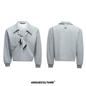 boxy-v-neck-polo-sweatshirt-with-detachable-scarf-gray