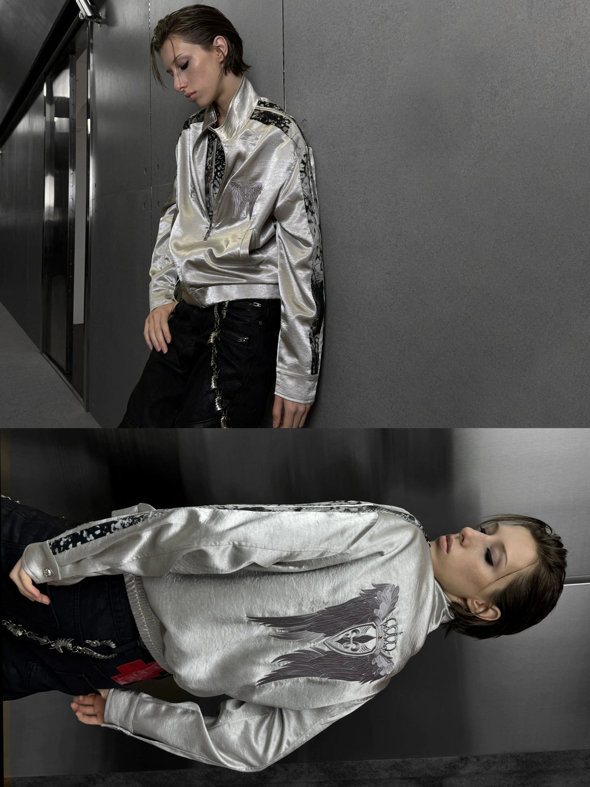 Broken Wing Satin Stand-Collar Streetwear Jacket - main image 3