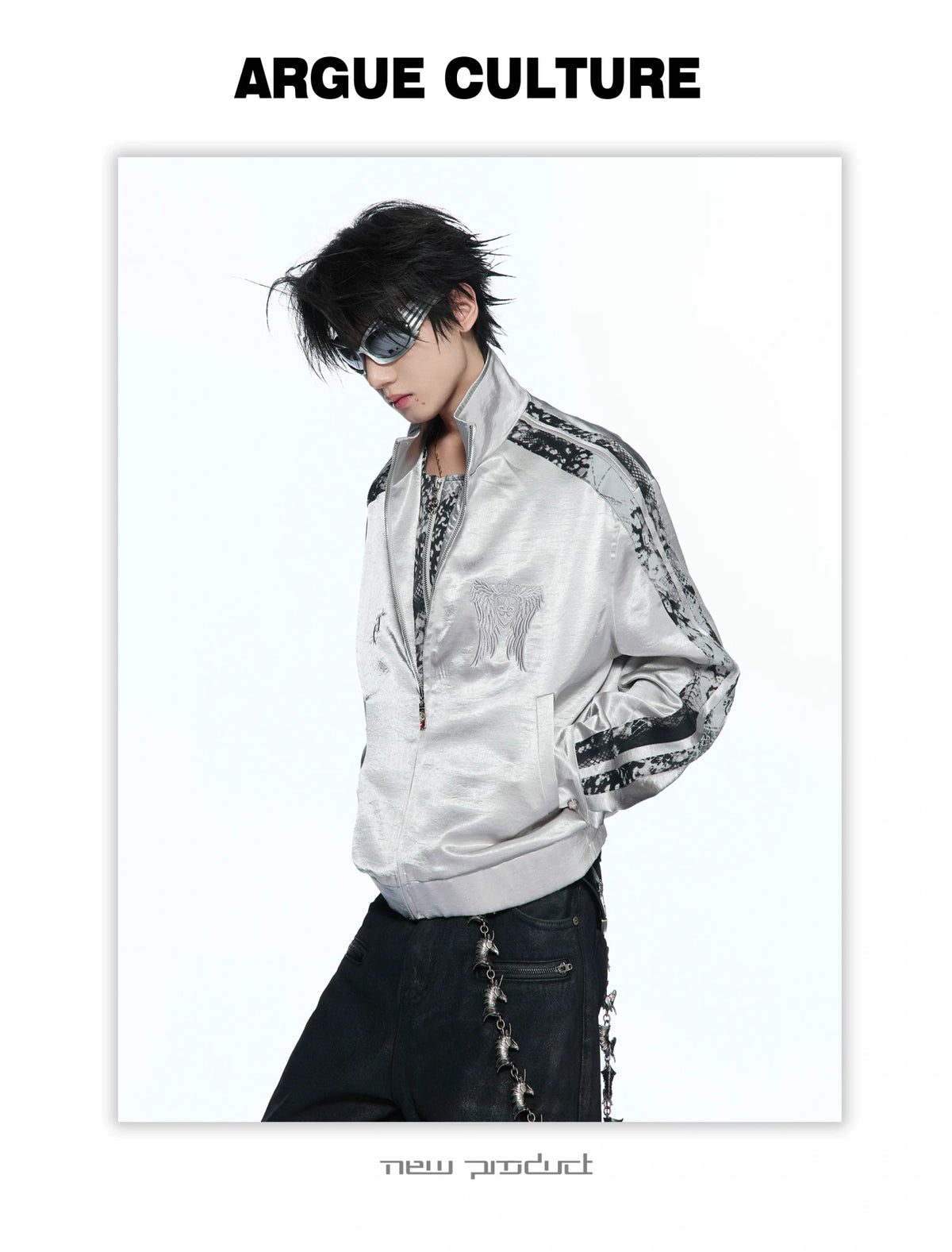 Broken Wing Satin Stand-Collar Streetwear Jacket - detail image 5