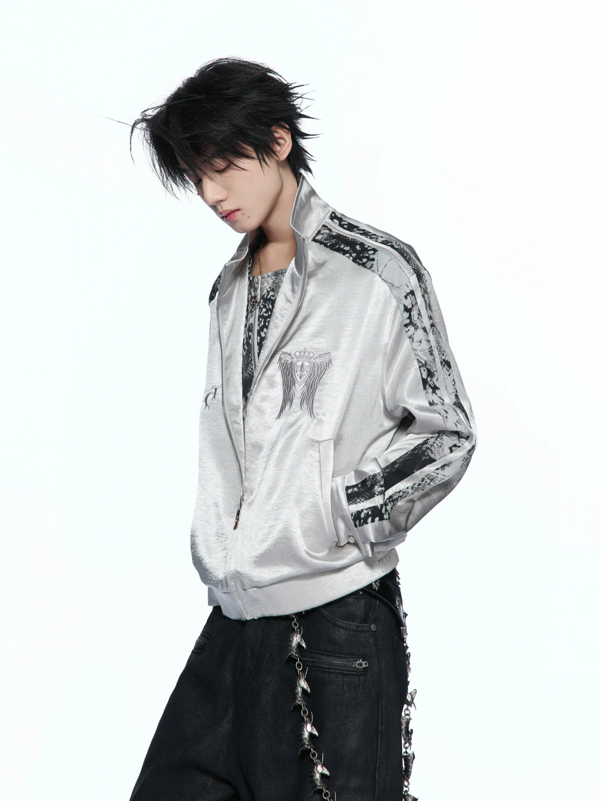 Broken Wing Satin Stand-Collar Streetwear Jacket - main image 2