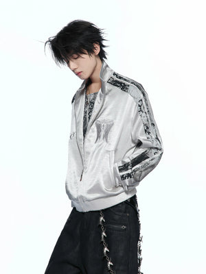 Broken Wing Satin Stand-Collar Streetwear Jacket - main image 2