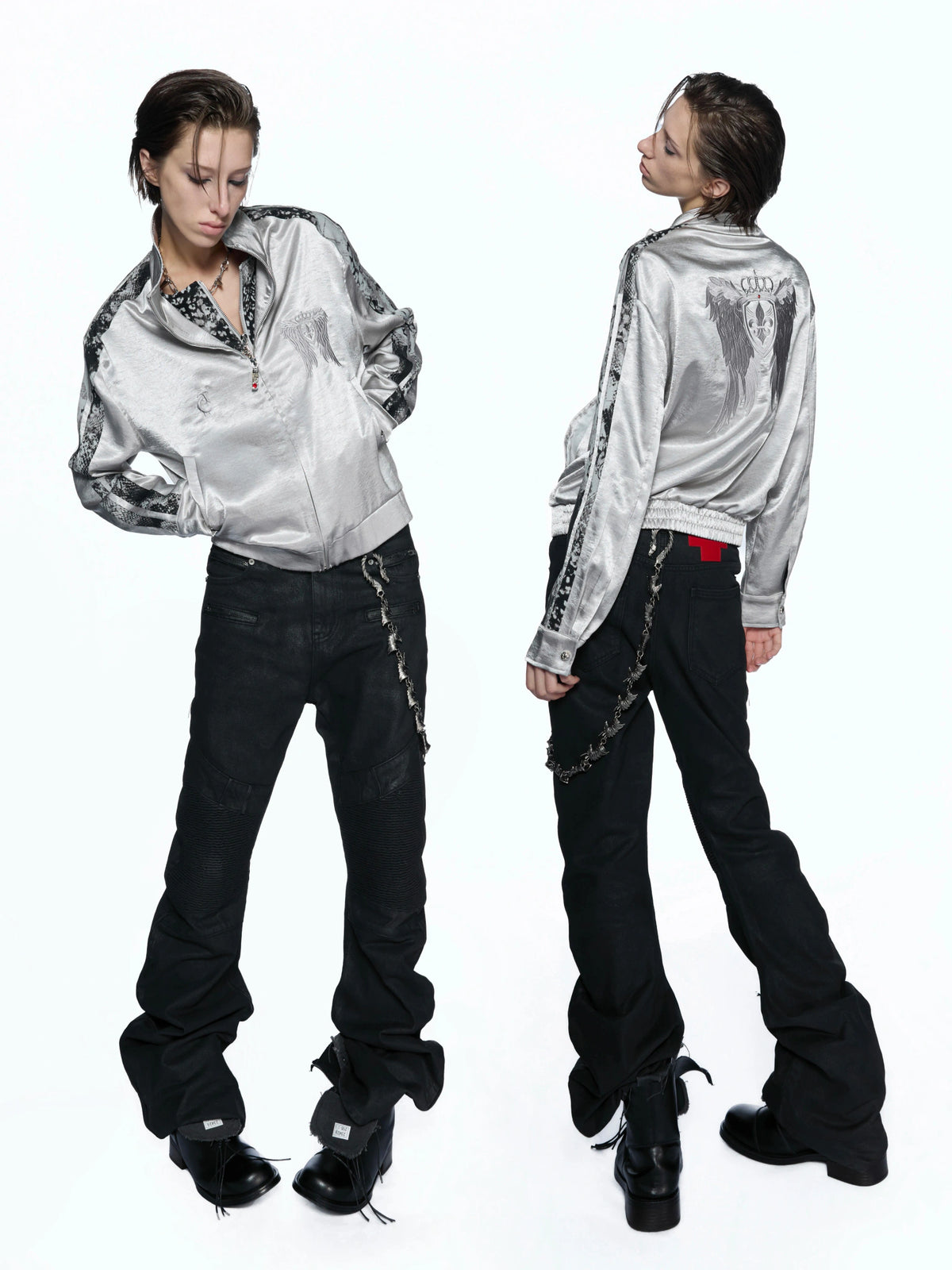 Broken Wing Satin Stand-Collar Streetwear Jacket - main image 5