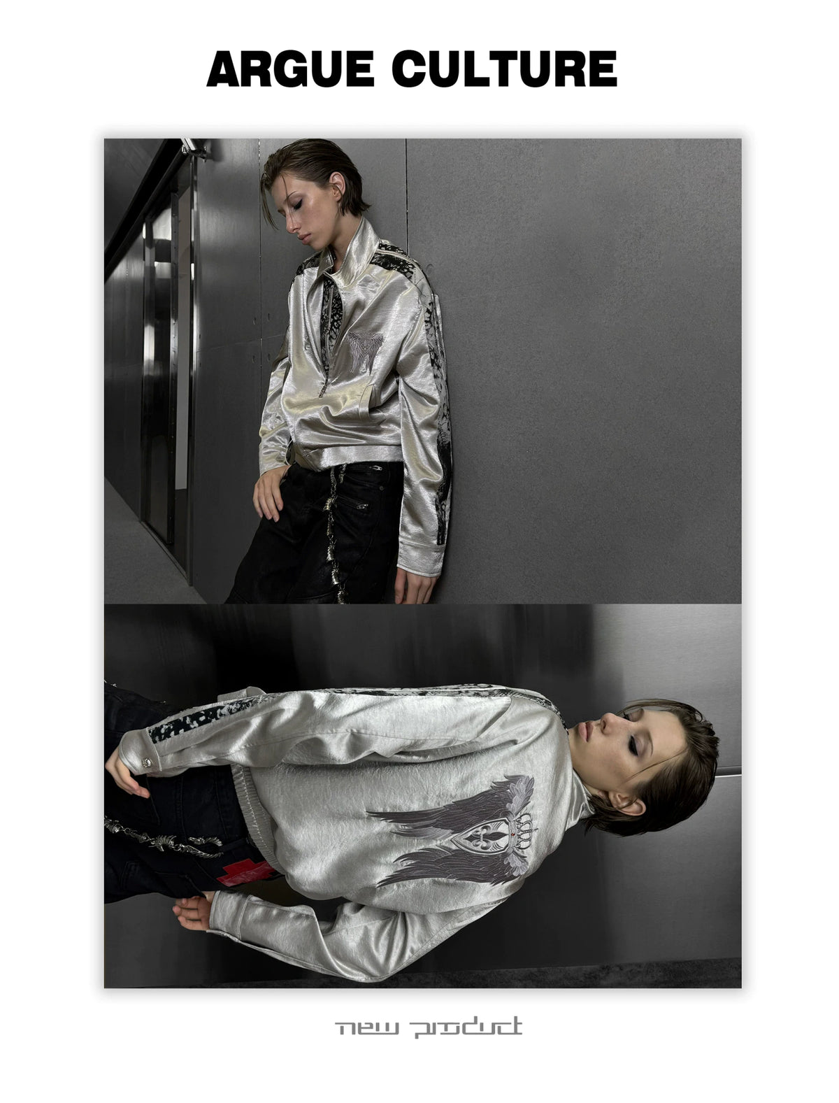 Broken Wing Satin Stand-Collar Streetwear Jacket - detail image 9