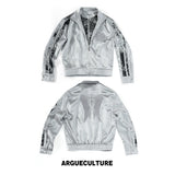 Broken Wing Satin Stand-Collar Streetwear Jacket - Gray