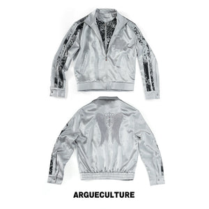 Broken Wing Satin Stand-Collar Streetwear Jacket - Gray