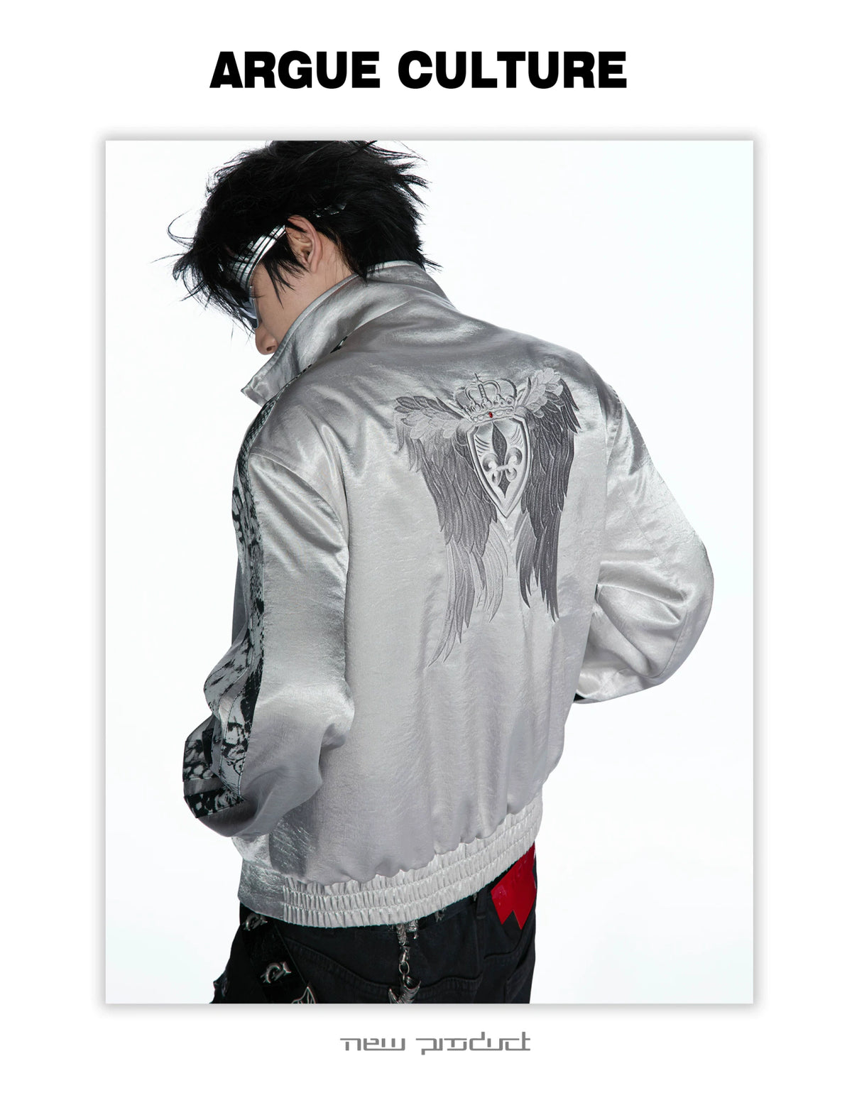 Broken Wing Satin Stand-Collar Streetwear Jacket - detail image 4