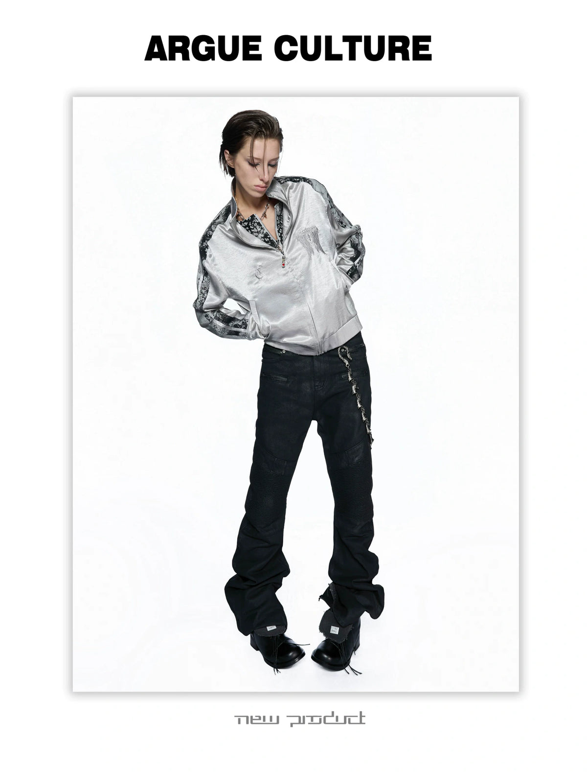 Broken Wing Satin Stand-Collar Streetwear Jacket - detail image 10