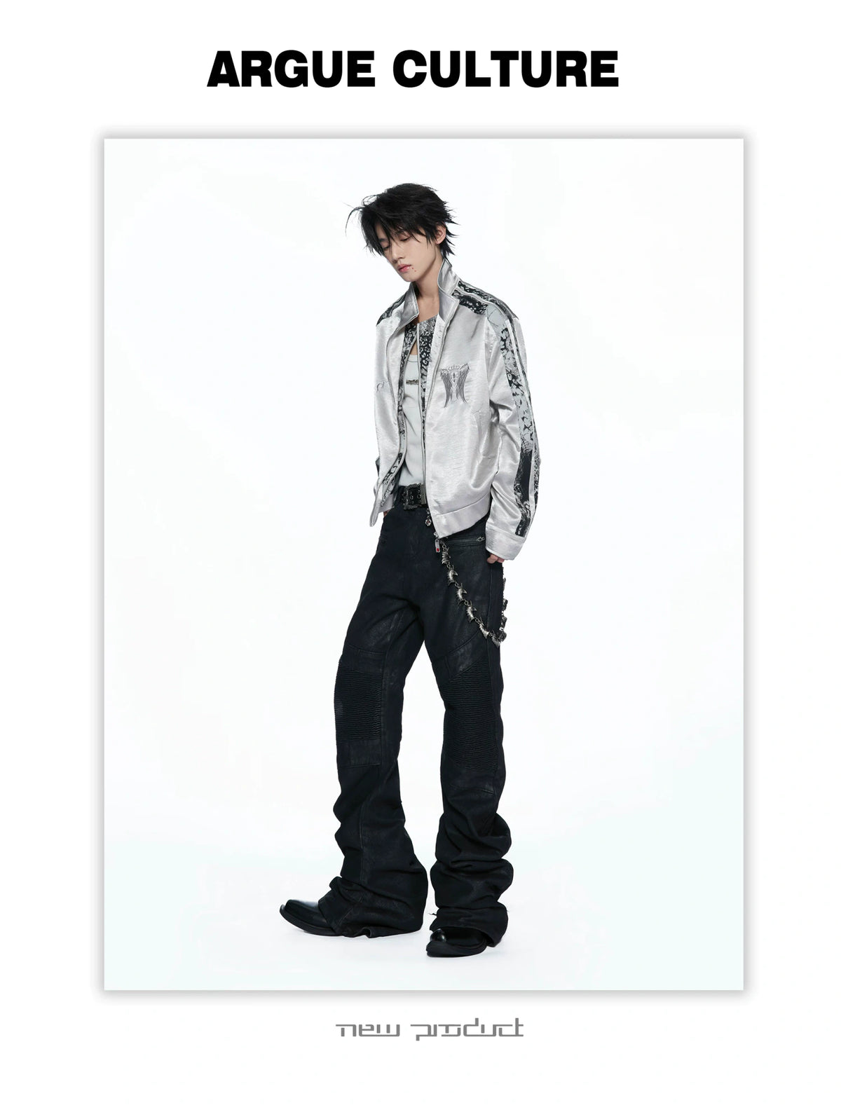 Broken Wing Satin Stand-Collar Streetwear Jacket - detail image 7