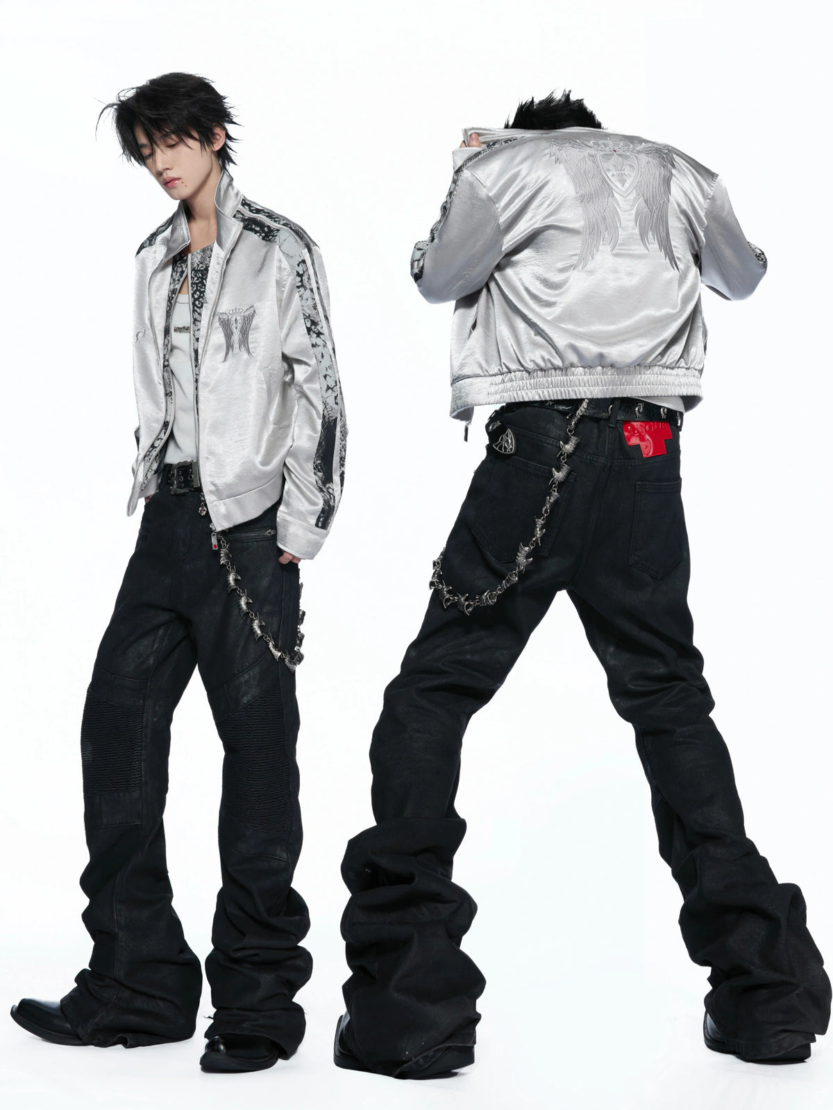 Broken Wing Satin Stand-Collar Streetwear Jacket - main image 4