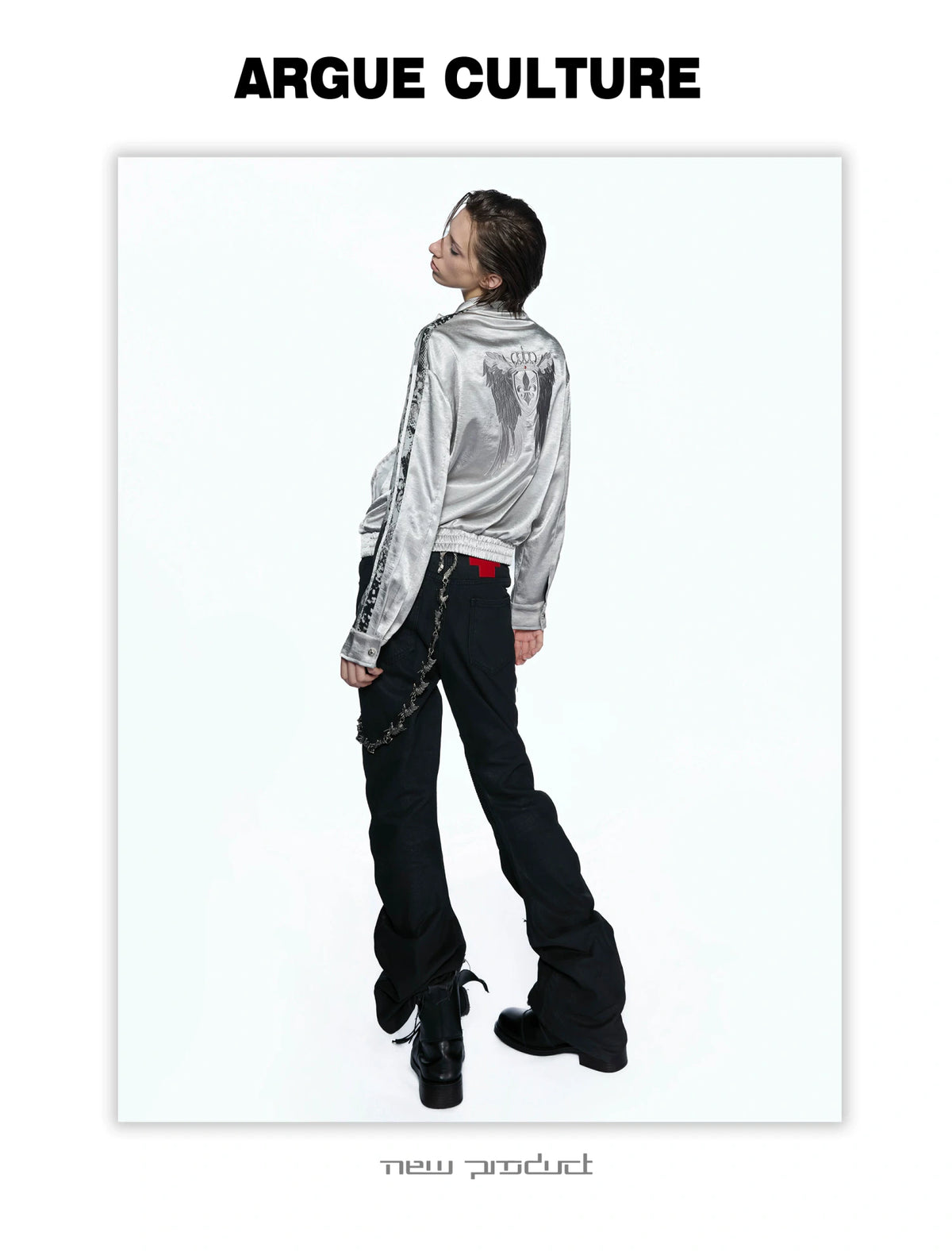 Broken Wing Satin Stand-Collar Streetwear Jacket - detail image 6
