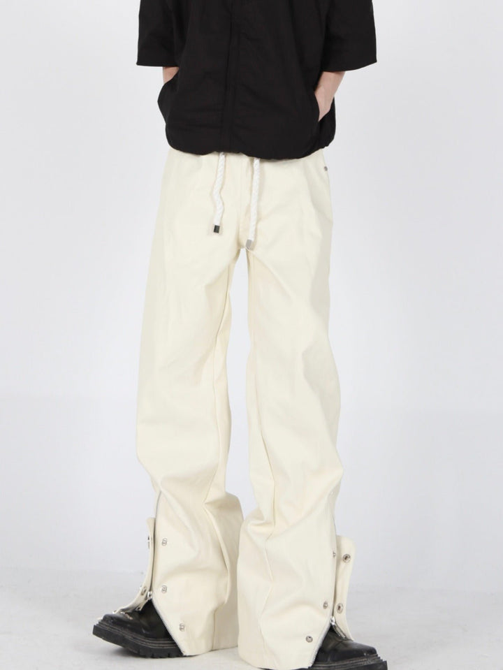 Button - Zip Faux Leather Pants with Thick Rope | Steatwear Trousers - ArguE CulturE