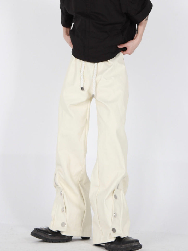 Button - Zip Faux Leather Pants with Thick Rope | Steatwear Trousers - ArguE CulturE