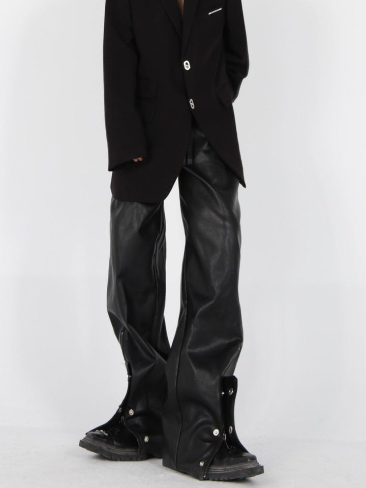 Button - Zip Faux Leather Pants with Thick Rope | Steatwear Trousers - ArguE CulturE