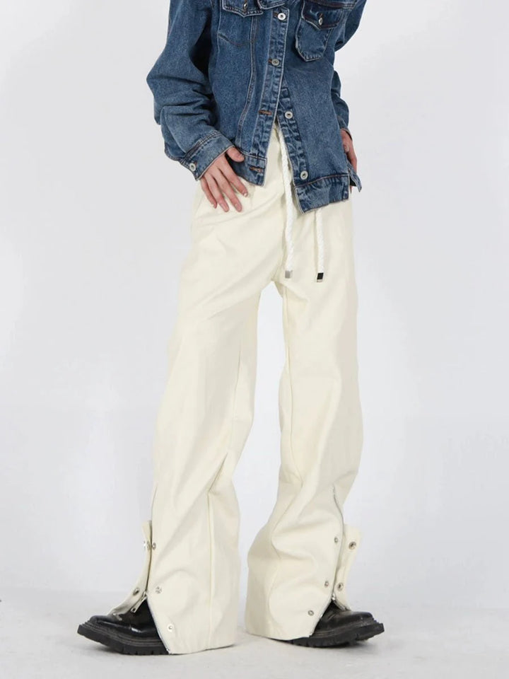 Button - Zip Faux Leather Pants with Thick Rope | Steatwear Trousers - ArguE CulturE