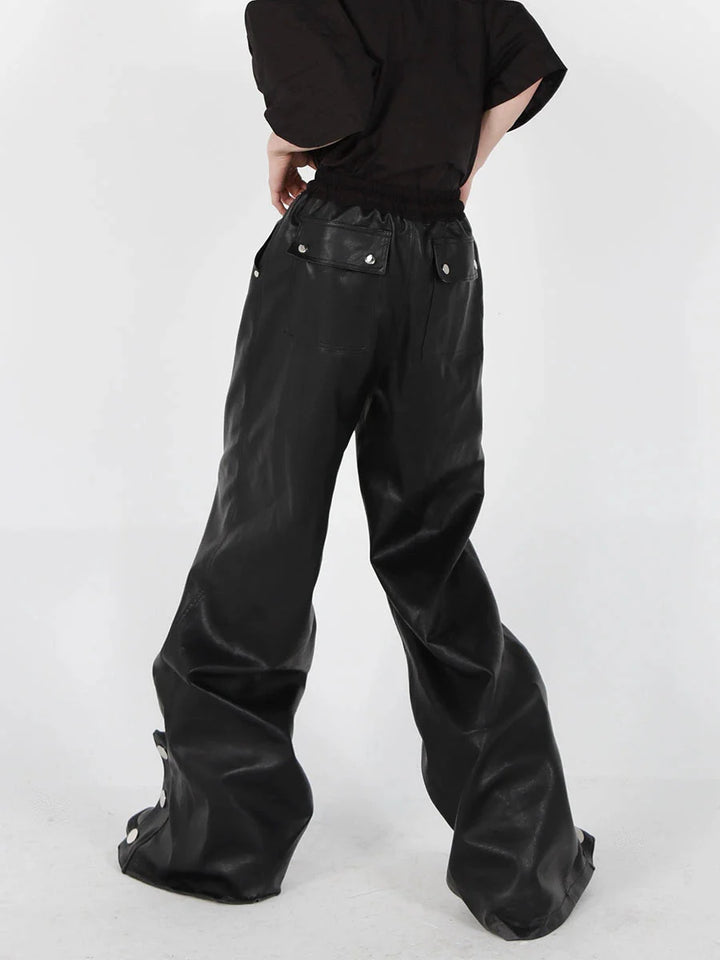 Button - Zip Faux Leather Pants with Thick Rope | Steatwear Trousers - ArguE CulturE