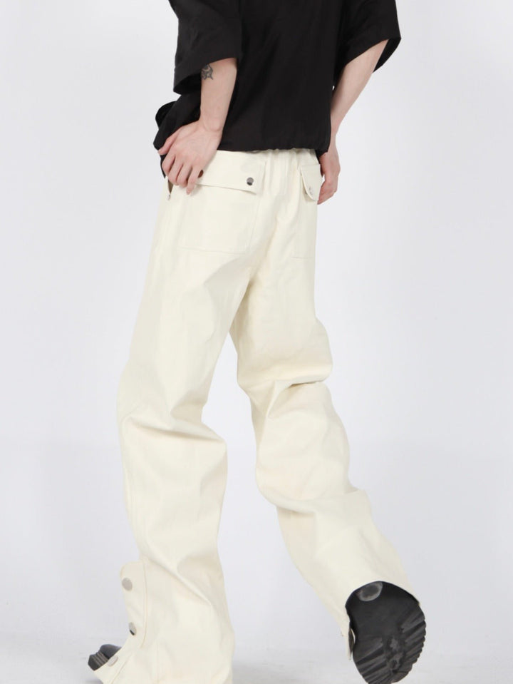 Button - Zip Faux Leather Pants with Thick Rope | Steatwear Trousers - ArguE CulturE