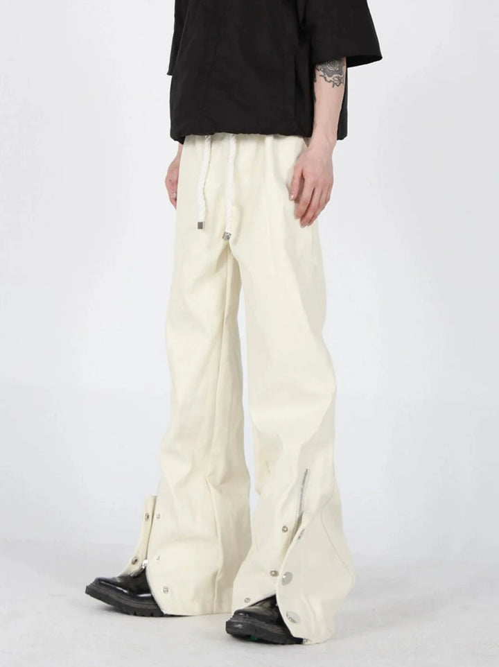 Button - Zip Faux Leather Pants with Thick Rope | Steatwear Trousers - ArguE CulturE