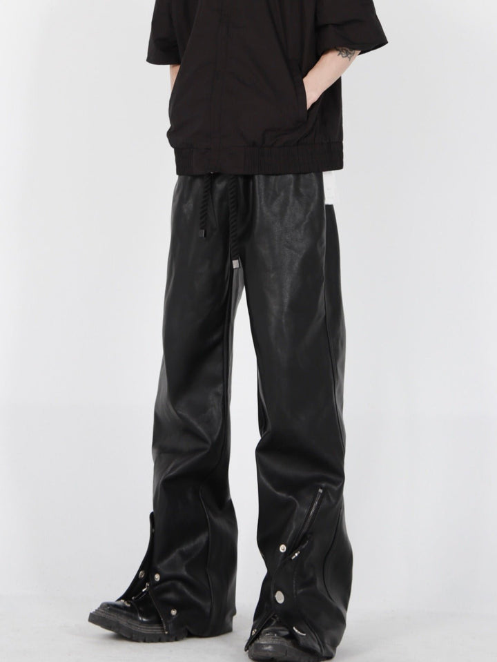 Button - Zip Faux Leather Pants with Thick Rope | Steatwear Trousers - ArguE CulturE