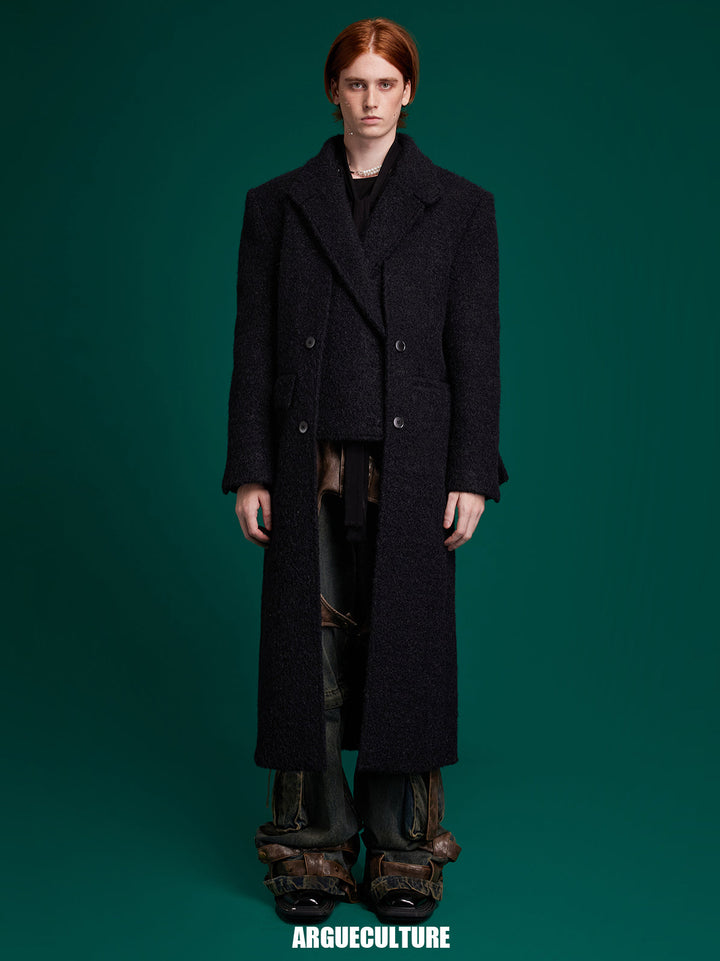 Asymmetrical Patchwork Wool Coat Double-Breasted Jacket - ArgueCulture