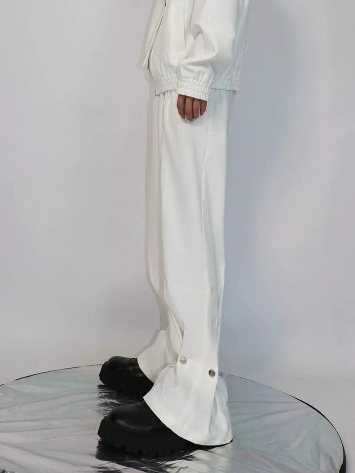 Casual Wide Leg Suit Trousers with Unique Metal Button Detailing - ArguE CulturE