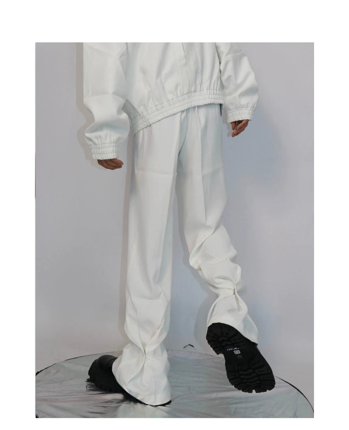 Casual Wide Leg Suit Trousers with Unique Metal Button Detailing - ArguE CulturE