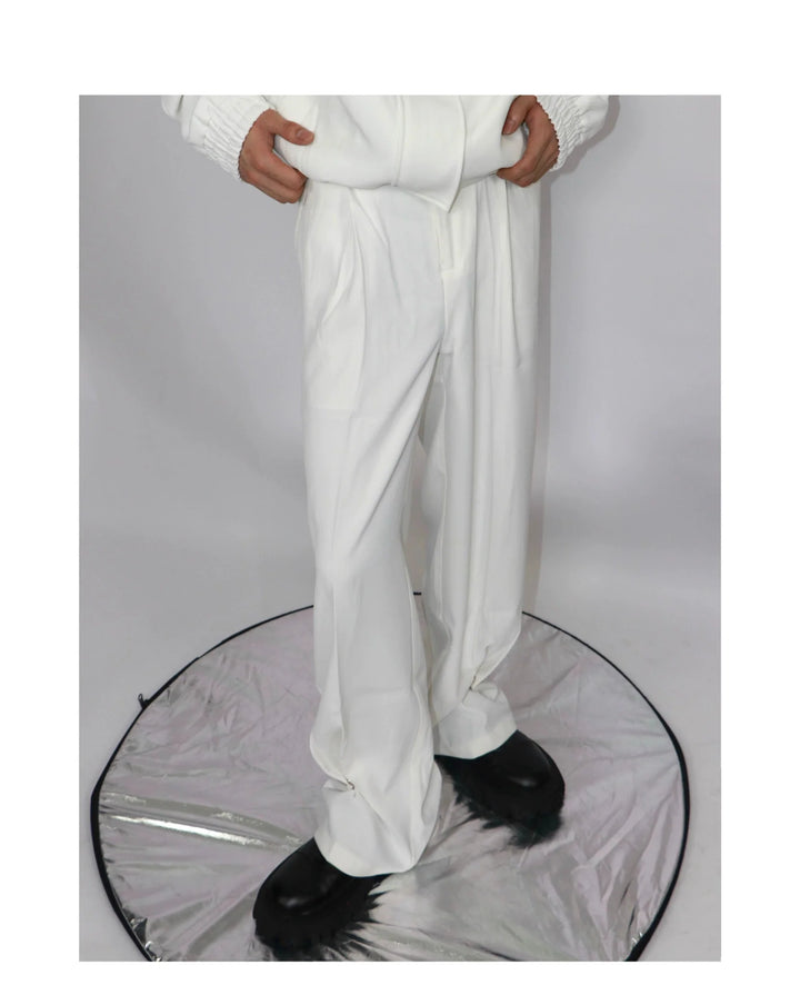 Casual Wide Leg Suit Trousers with Unique Metal Button Detailing - ArguE CulturE