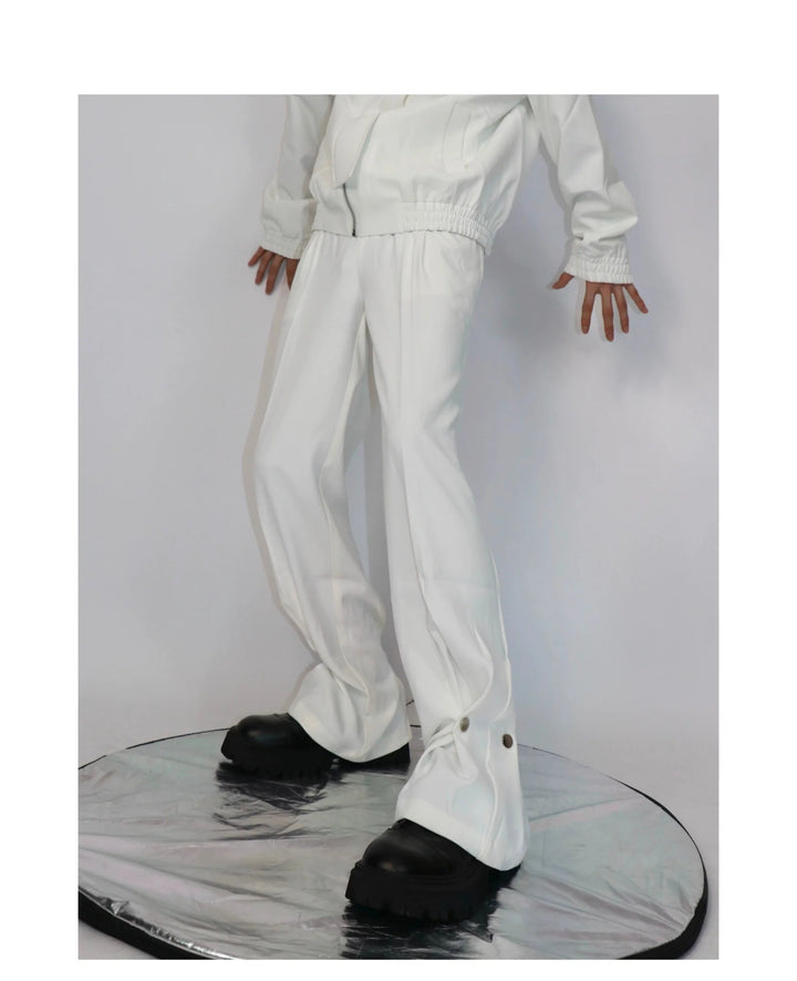 Casual Wide Leg Suit Trousers with Unique Metal Button Detailing - ArguE CulturE