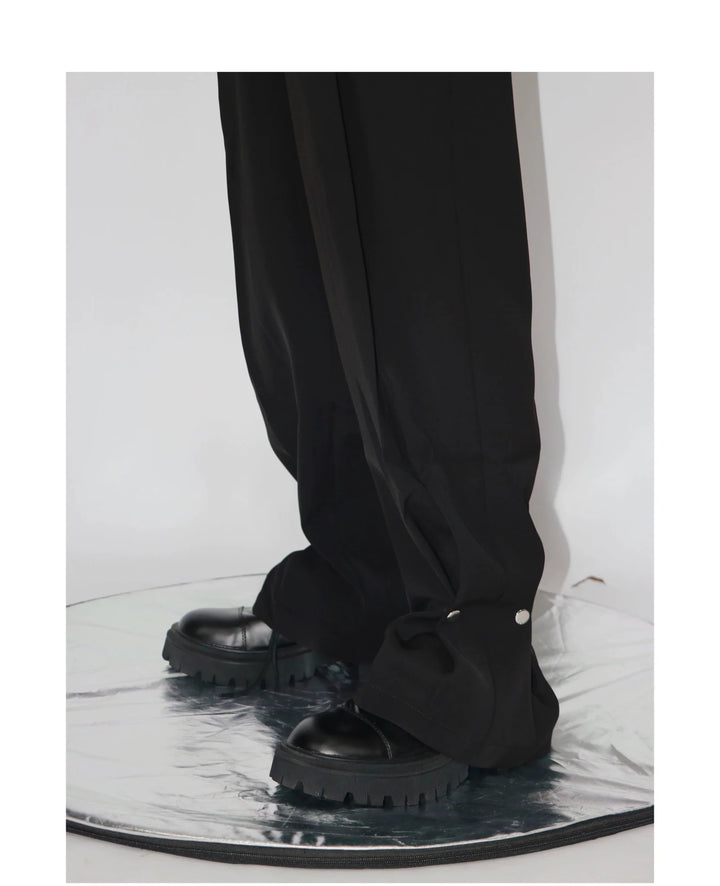 Casual Wide Leg Suit Trousers with Unique Metal Button Detailing - ArguE CulturE