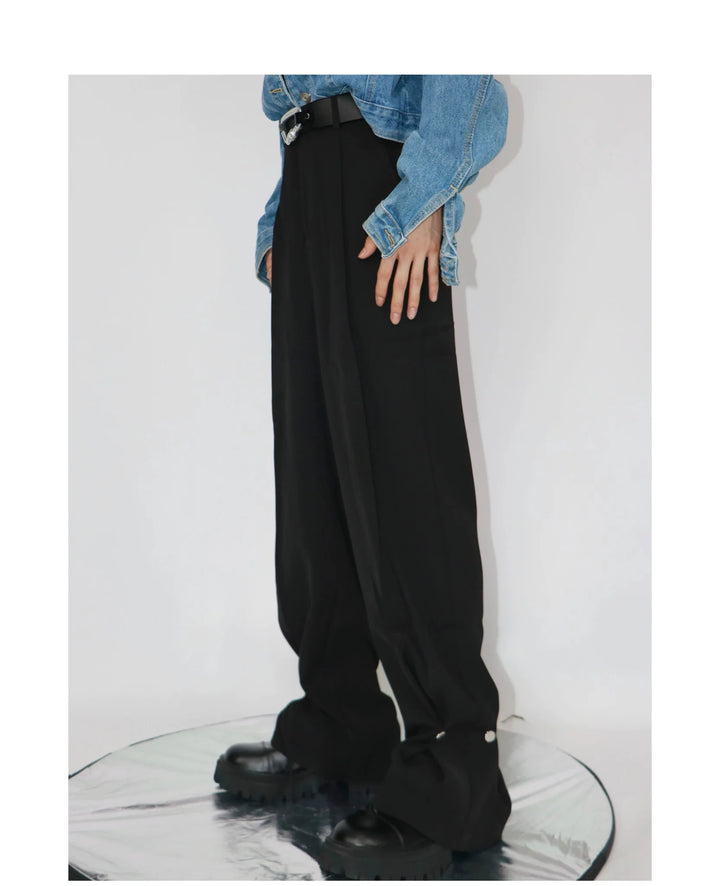 Casual Wide Leg Suit Trousers with Unique Metal Button Detailing - ArguE CulturE