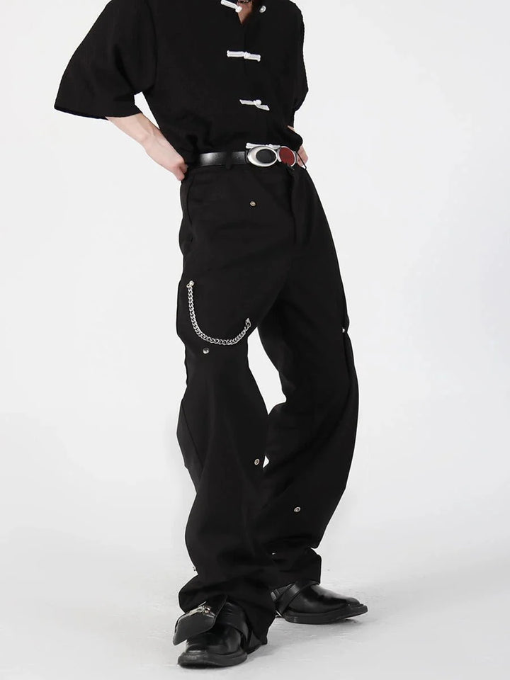 Chic Gothic Casual Trousers with Metal Zipper Deconstruction - ArguE CulturE