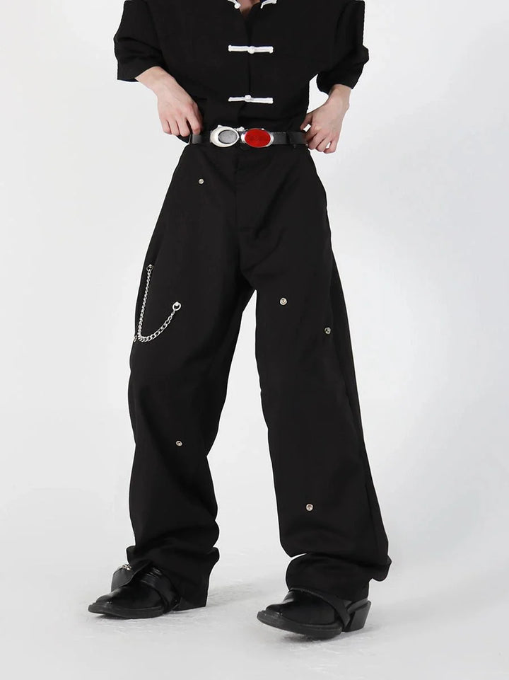 Chic Gothic Casual Trousers with Metal Zipper Deconstruction - ArguE CulturE