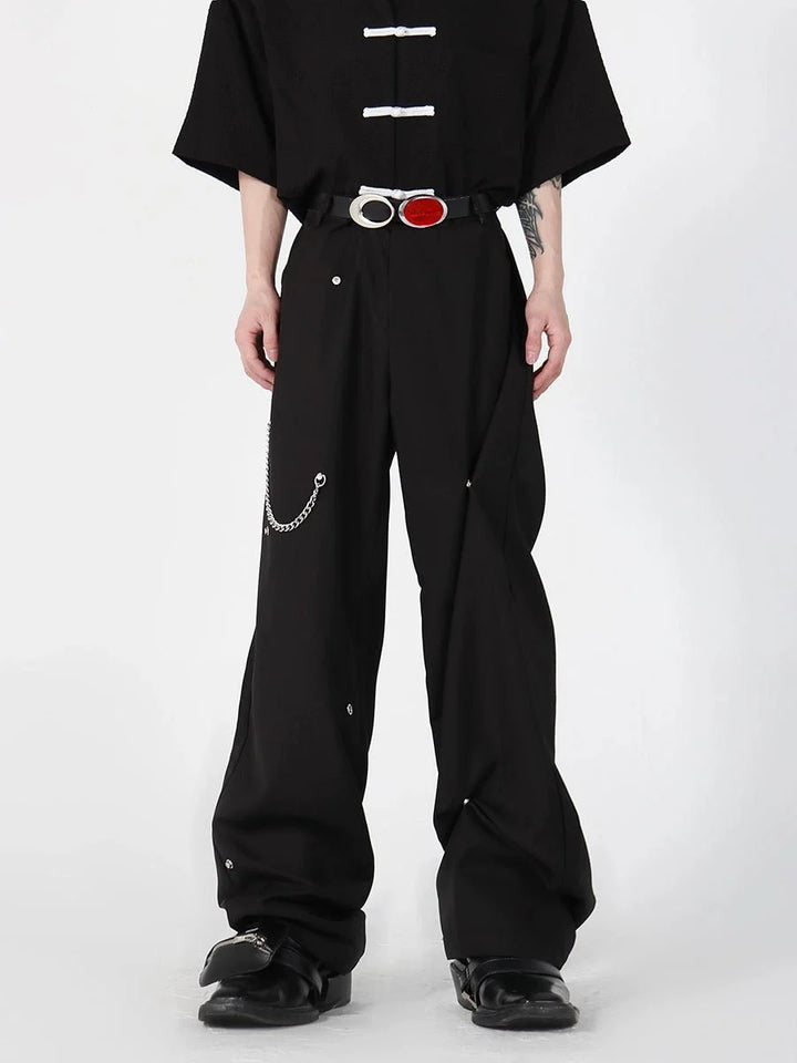 Chic Gothic Casual Trousers with Metal Zipper Deconstruction - ArguE CulturE