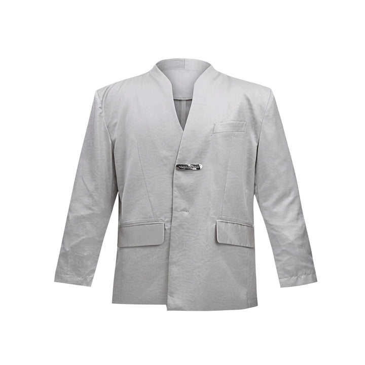 Chic Silk Metallic Textured Loose Fit Blazer Jacket with No Collar - ArguE CulturE